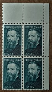 United States #2094 20c Herman Melville MNH block of 4 plate #17 (1984)