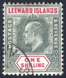 Leeward Is 1902 1s Green & Carm Rose EVII WMK CRN CA Scott 26 SG 26 VFU Cat $30