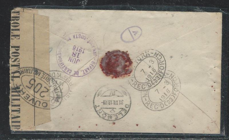 COSTA RICA (P1906B) 1918 CENSOR REG PSE UPRATED VIA NY TO SWITZERLAND.  NICE!!