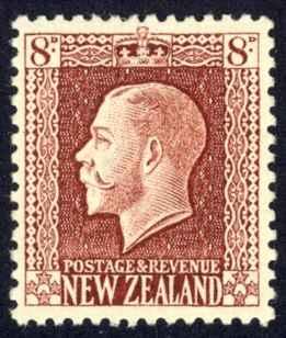 New Zealand Sc# 157 MH 1922 8p red brown King George V