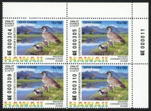 1996 HAWAII -State Duck Stamp #HI 1a Mint NH *GOVERNOR Edition* PB/4 (53405)