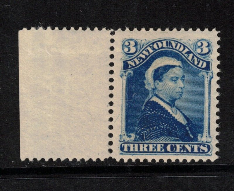 Newfoundland #49 Very Fine Never hinged Left Margin Example Horizontal Gum Bend 