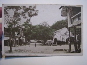 British North Borneo Postcard 1930 Sandakan Postmark Vegetable Market 4th Street