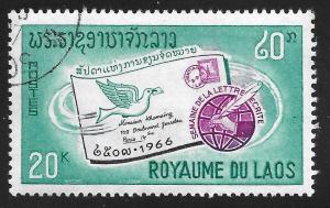 Laos #138 20k Addressed Envelope Carrier Pigeon, Globe & Hand w/Pen