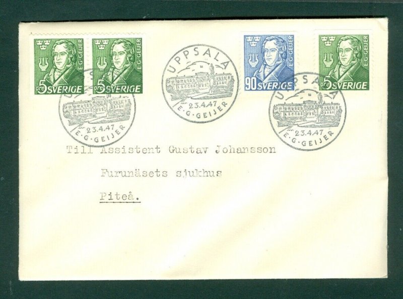 Sweden. 1947 FDC. E. Geijer. 4 Stamps. Sc# 383-384 - 385/2. Pitea