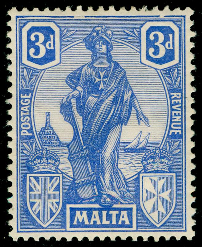 MALTA SG130a, 3d brt ultramarine, M MINT. FRAME BREAK.