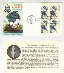 1963 JOHN JAMES AUDUBON OFFICIAL COLOR FDC 1241 PLATE # BLOCK WITH TEXT CARD