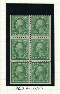 US #462A -1916 1 CENT BOOKLET PANE OF 6-PERF 10- UNWMK (NO SELVAGE)- MINT  NH