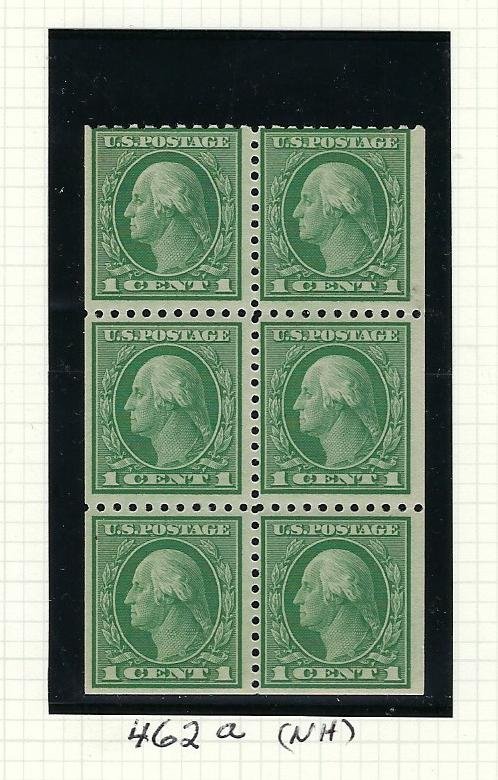 US #462A -1916 1 CENT BOOKLET PANE OF 6-PERF 10- UNWMK (NO SELVAGE)- MINT  NH