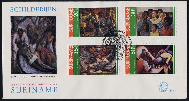 Surinam 454-7 on FDC - Art, Paintings, Chess Players