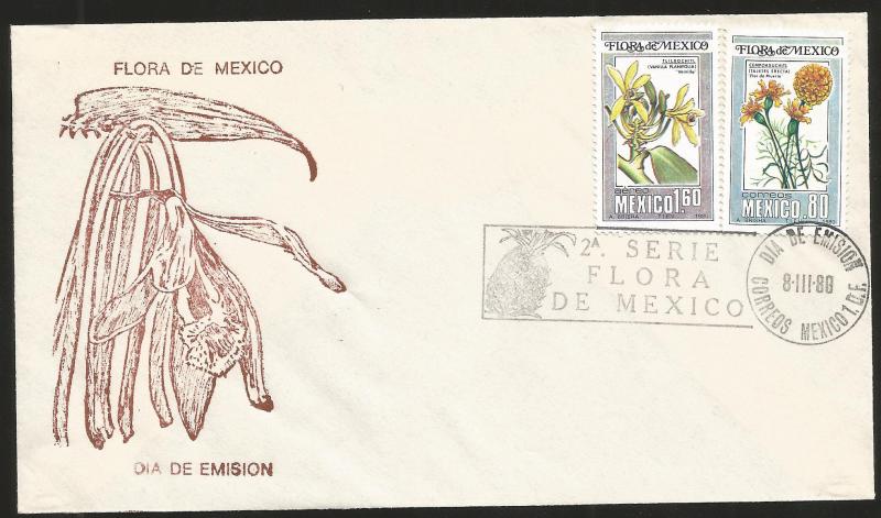 J) 1980 MEXICO, FLORA OF MEXICO, CEMPAXUCHITL, TLILXOCHITL, MULTIPLE STAMPS, SEC