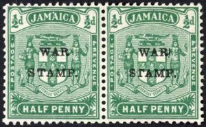 Jamaica SG73 1/2d Blue-green S spaced to left and Damaged T M/M