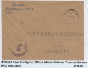 WW2: Naval Intelligence Officer, Marine Defense, Norway 1942 Rare Cover (M6028)