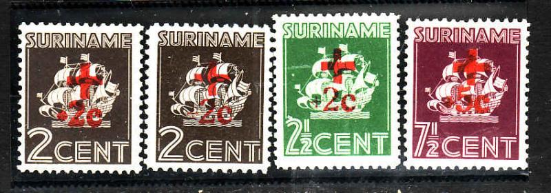 Surinam-Sc#B37-B40-unused hinged set-Ships-first 3 are type II, 5c is type IV -