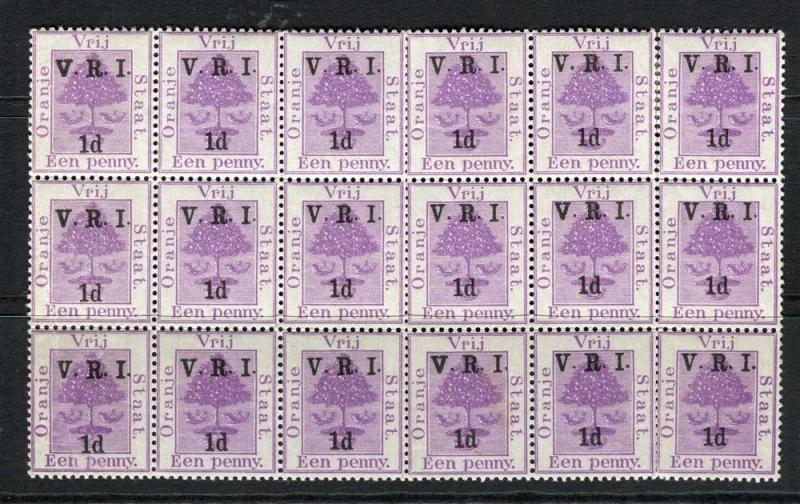 ORANGE FREE STATE;  1900 Classic V.R.I. surcharge 1d. Large BLOCK + VARIETIES