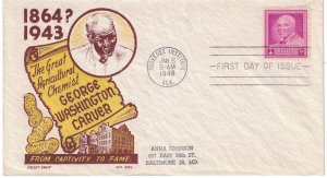 1948 FDC, #953, 3c George Washington Carver, CC/Boll