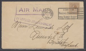 Bahamas, 1934 KGV 6p on BY AIR MAIL IN US ONLY cover to England