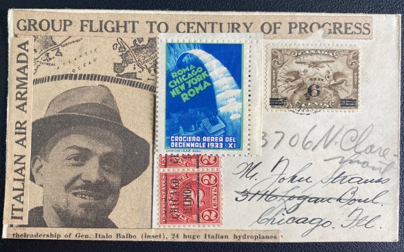 1933 Montreal Canada Century Of Progress Special Flight Cover Gen Italo Balbo B