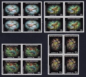 Papua NG Small birds 4v in Blocks of four SG#525-528 SC#645-648 MI#525-528