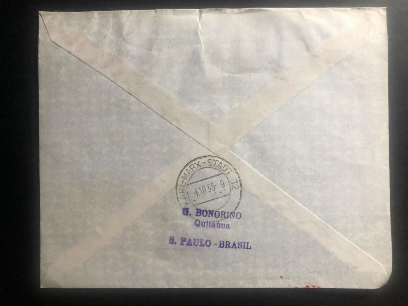 1955 Sao Pablo Brazil Airmail Registered Cover To Sachsen DDR Germany