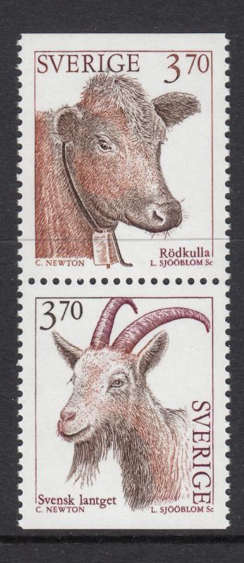 Sweden 1995 MNH Scott #2049-#2050 Se-tenant pair 3.70k Red polled cattle, Goat