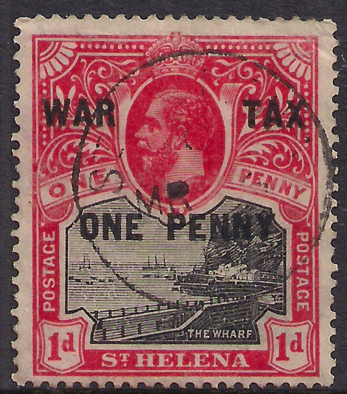 St Helena 1916 KGV 1d + 1d Ovpt War Tax  used SG 87 ( K1357 )