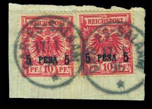 German Colonies EAST AFRICA 1893 SURCHARGES 5p/10pf  Sc# 3 x2 w/ DAR-ES-SALAAM