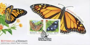 Kiribati 2015 FDC Butterflies 2v M/S Cover Insects Monarch Butterfly Stamps