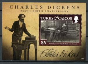 Turks & Caicos Writers Stamps 2012 MNH Charles Dickens 200th Birth People 1v S/S