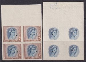 Rhodesia & Nyasaland, Scott 151 (SG 11), Imperf Plate Proof Blocks of Four