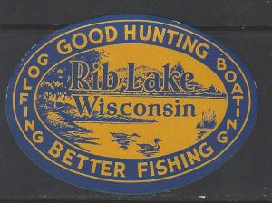 Vintage Rib Lake, WI - Fishing, Hunting, Golfing Promotional Poster Stamp (AW58)