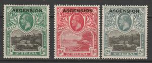 ASCENSION 1922 KGV PICTORIAL OVERPRINT 1/2D 11/2D AND 2D