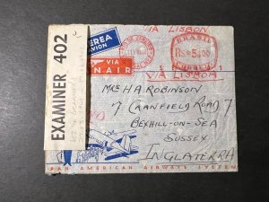 1942 Censored Brazil Airmail FAM 18 FFC Cover Rio de Janeiro to Sussex England