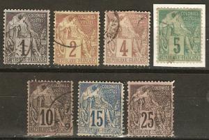 French Colonies 7 Diff Used F/VF 1881-6 SCV 