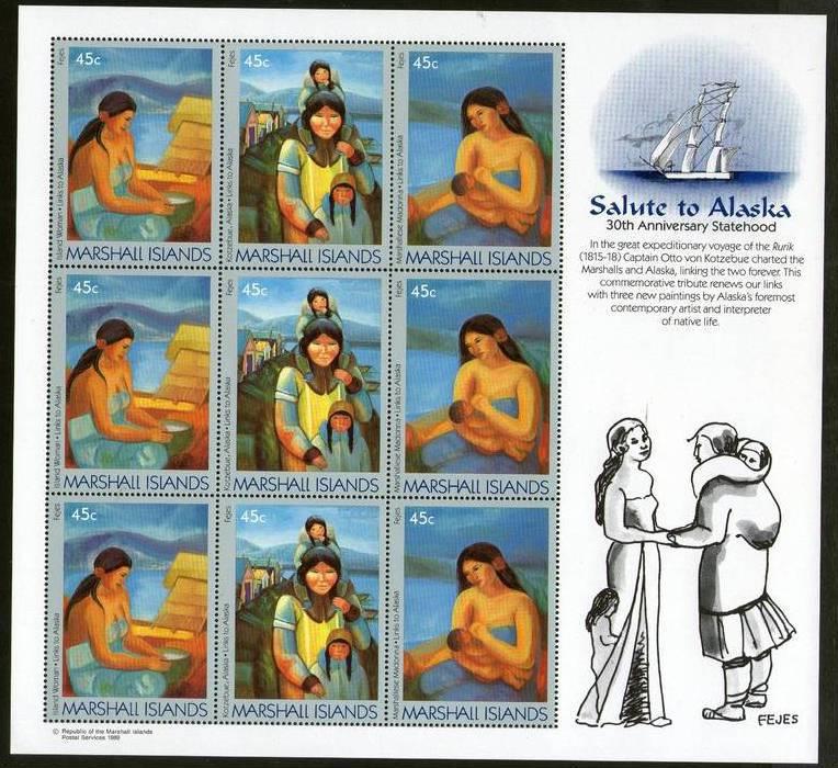 Marshall Island 1988 Alaska Paintings by Claire Fejes Sheetlet Sc 215a MNH # ...