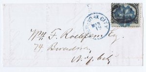 US 93 2c 1868 F grill on cover blue geometric cancel NYC postmark PF cert