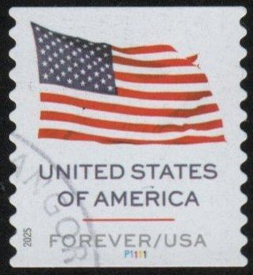 SC# 6018 - (73c) Flag Used Coil - Plate # Single - Die cut 10 V