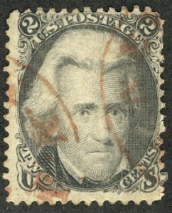 US #73 SCV $60.00 VF plus, used, four margins, faint brownish colored cancel,...