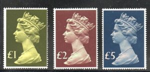 Great Britain Sc MH169, 175-176 1977 £1, 2 & 5 QE II Machin stamps mint NH