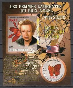 Mali, 2009 issue. M. Mayer, Nobel Prize Winner. Orchid & Butterfly. IMPERF. ^