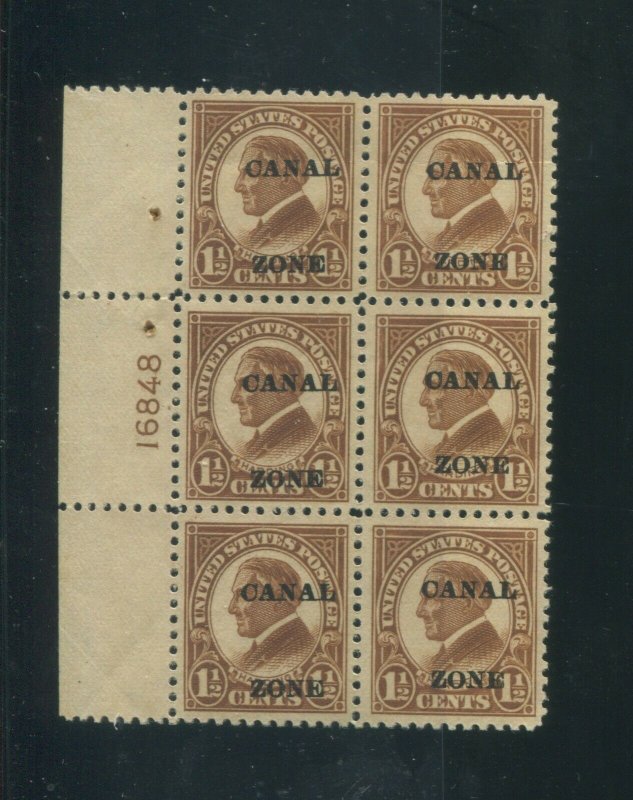 1924 Canal Zone Panama Postage Stamp #72 Mint VF Plate No. 16848 Block of 6