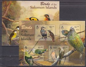 Solomon Is. 2012 issue. Various Birds sheet of 4 and s/sheet.. ^