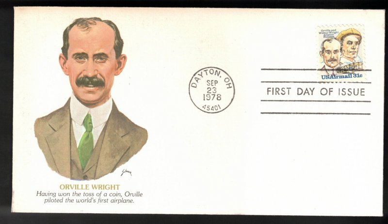 US FDC Scott # C91 - Orville & Wilbur Wright With Flyer Fleetwood Cachet