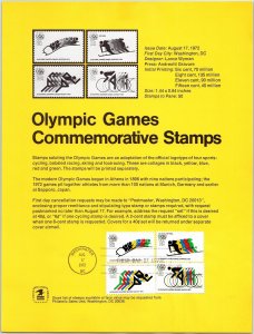 USPS SOUVENIR PAGE OLYMPIC GAMES COMMEMORATIVE STAMPS 1972