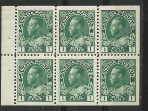 Canada # 104a  George V 1918  Booklet pane 6  (1)  Unused VLH