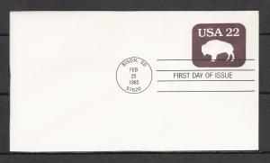 US #U608 Bison Envelope FDC
