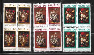 Niue #160-162 blocks of 4 Flowers    (MNH)  CV 3.00