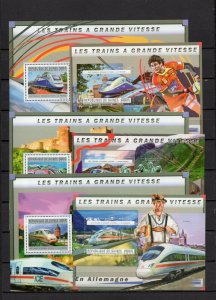 GUINEA 2011 HIGH SPEED TRAINS 3 SHEETS OF 3 STAMPS & 3 S/S MNH 