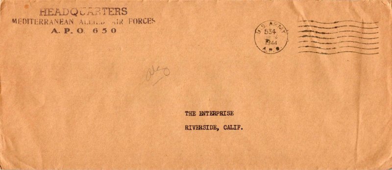 United States A.P.O.'s Official Free Mail 1944 U.S. Army, A.P.O. 534 Algiers,...
