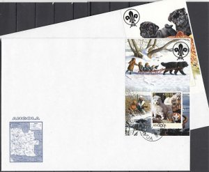 Angola, 2000 issue. 2 Dog s/sheets with Scout Logos. 2 Large First day covers. ^